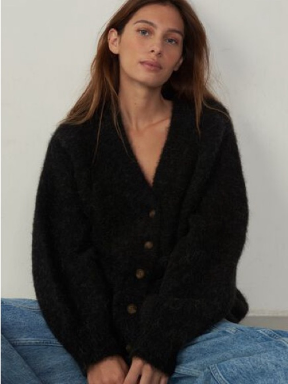 American Vintage Fuzzy Dark Gray Button-Up Cardigan